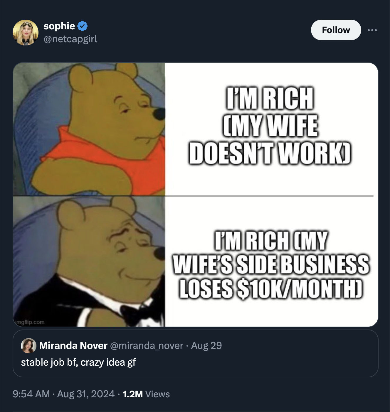 screenshot - sophie I'M Rich My Wife Doesn'T Work I'M Rich My Wife'S Side Business Loses $10KMonth Miranda Nover Aug 29 stable job bf, crazy idea gf 1.2M Views